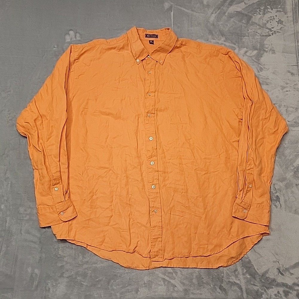 Red House Shirt Mens 4XL Orange Silk Linen Button Down Long Sleeve Casual Solid